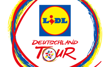 Buntes, kreisförmiges Logo mit dem Schriftzug 'LIDL' in einem gelben Kreis auf blauem Quadrat und dem roten Text 'DEUTSCHLAND TOUR' darunter